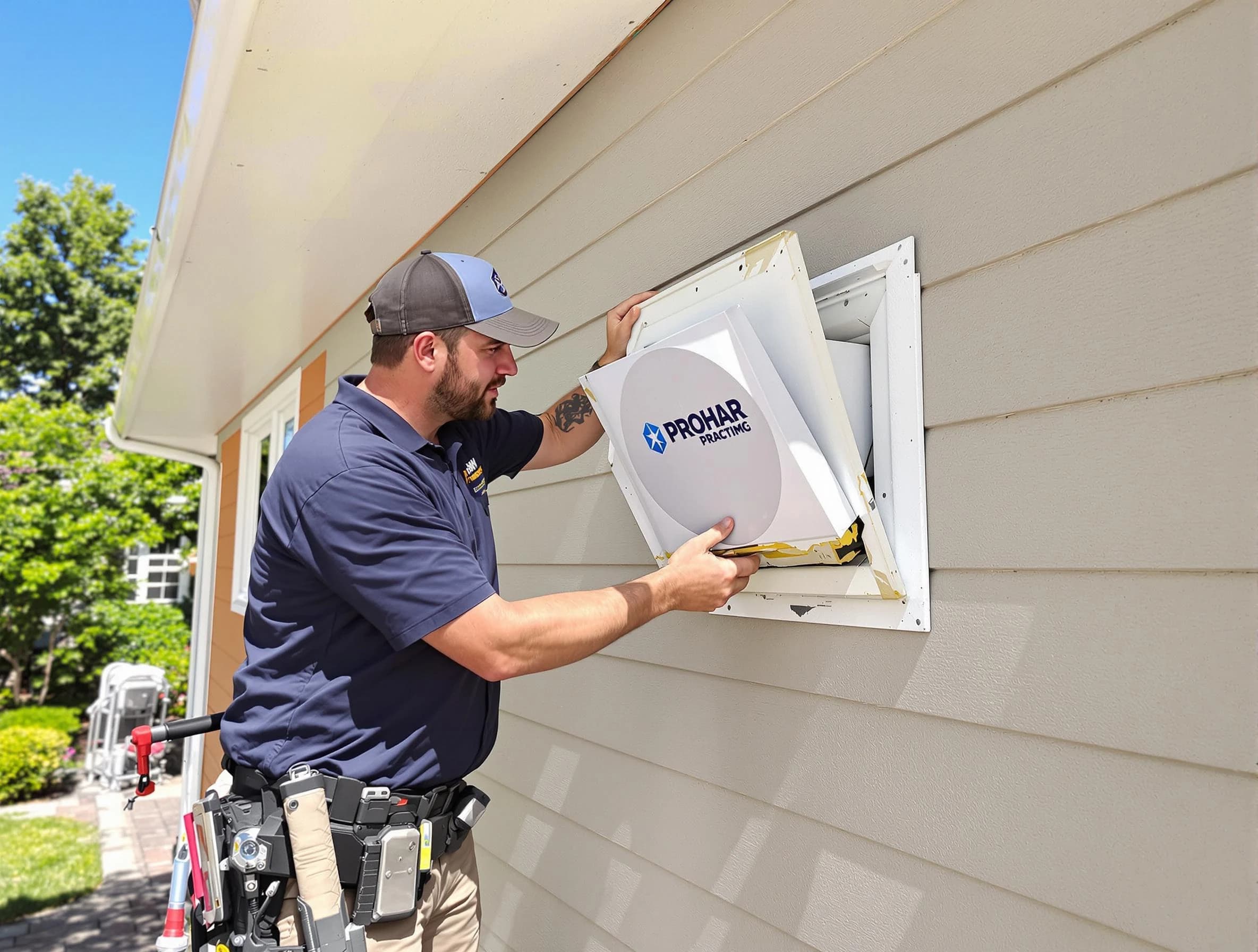 Hartsville Dryer Vent Cleaning technician installing a new protective dryer vent cover on a home in Hartsville