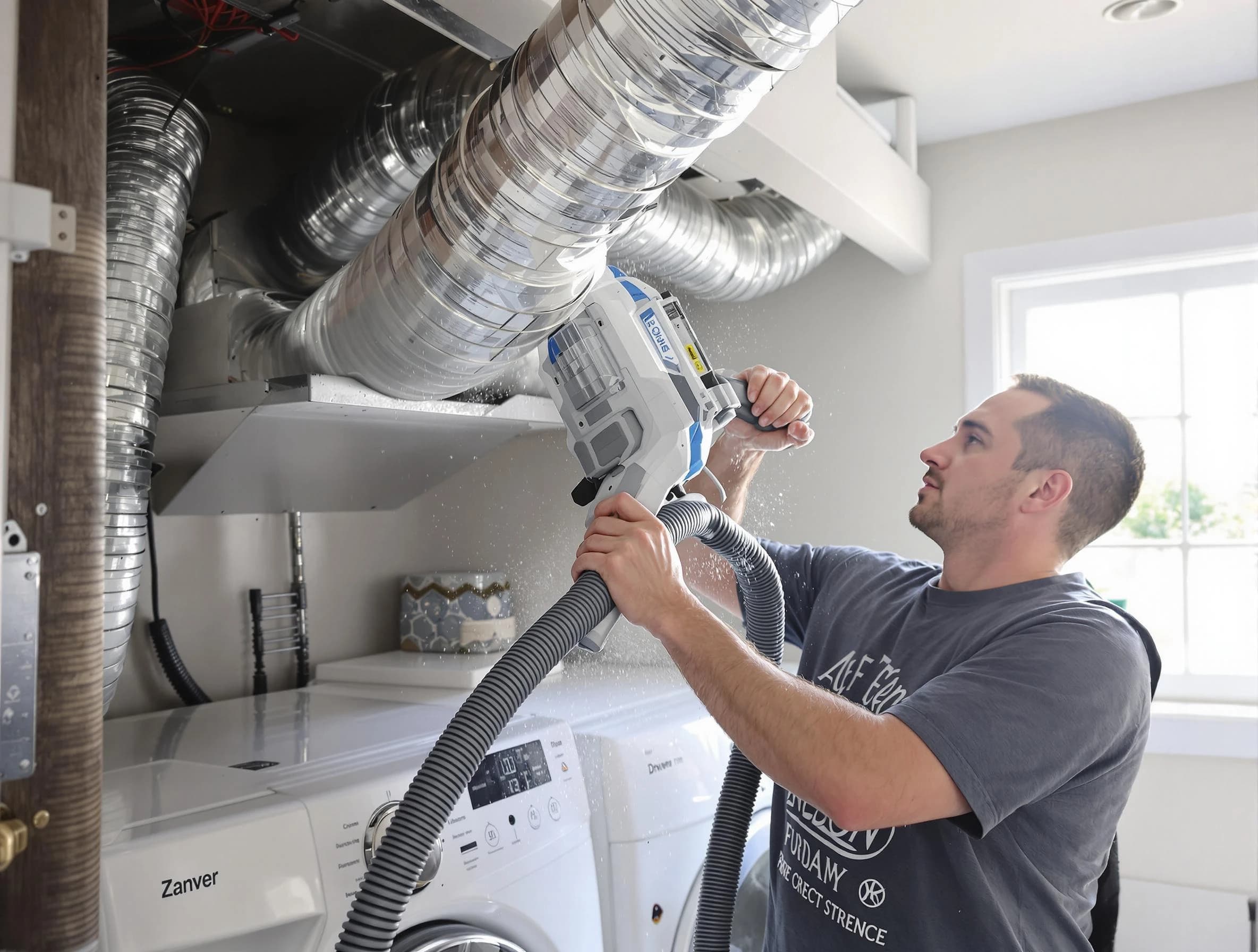 Hartsville Dryer Vent Cleaning specialist cleaning deep within a dryer vent duct system in Hartsville