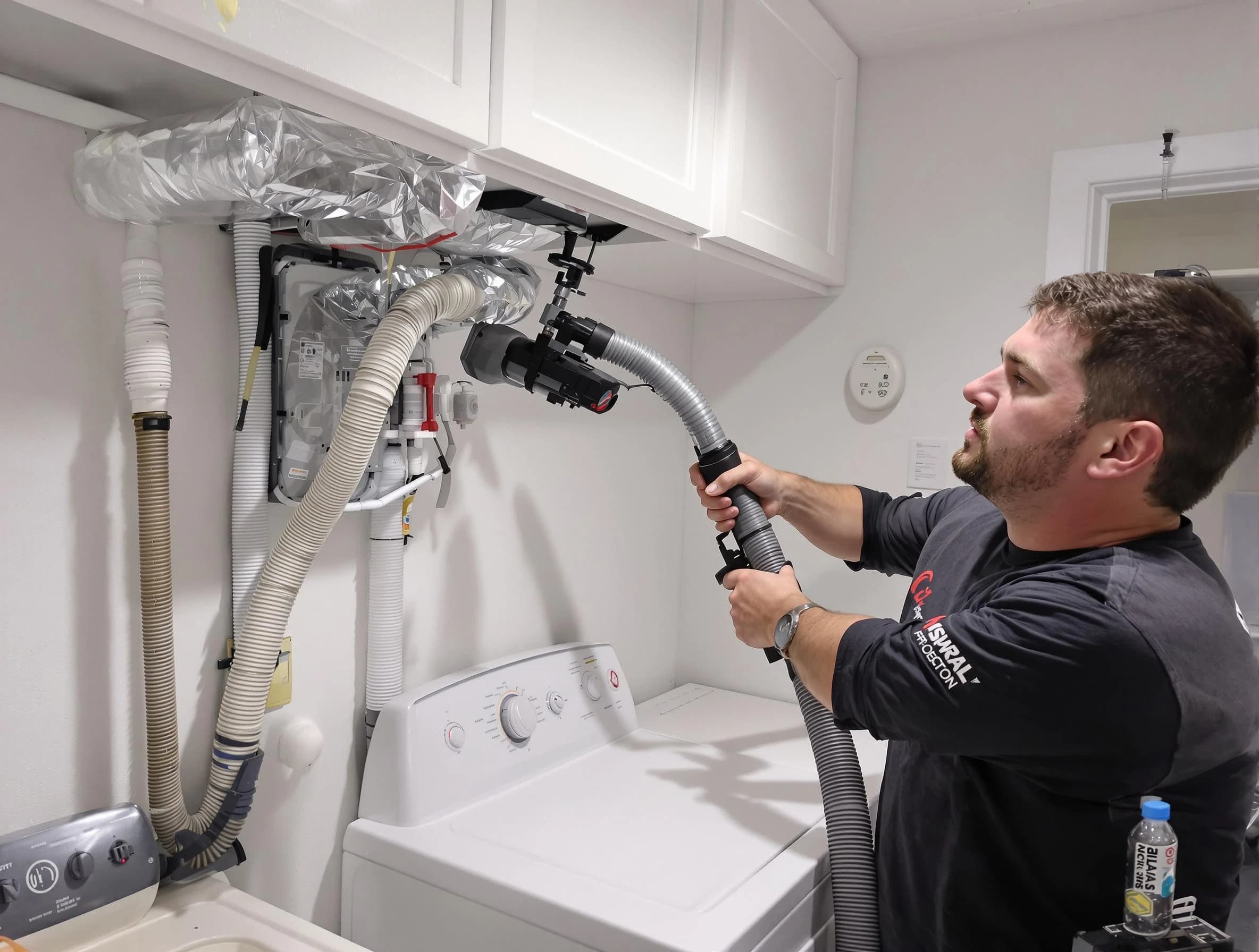 Hartsville Dryer Vent Cleaning certified technician performing safety-focused gas dryer vent cleaning in Hartsville