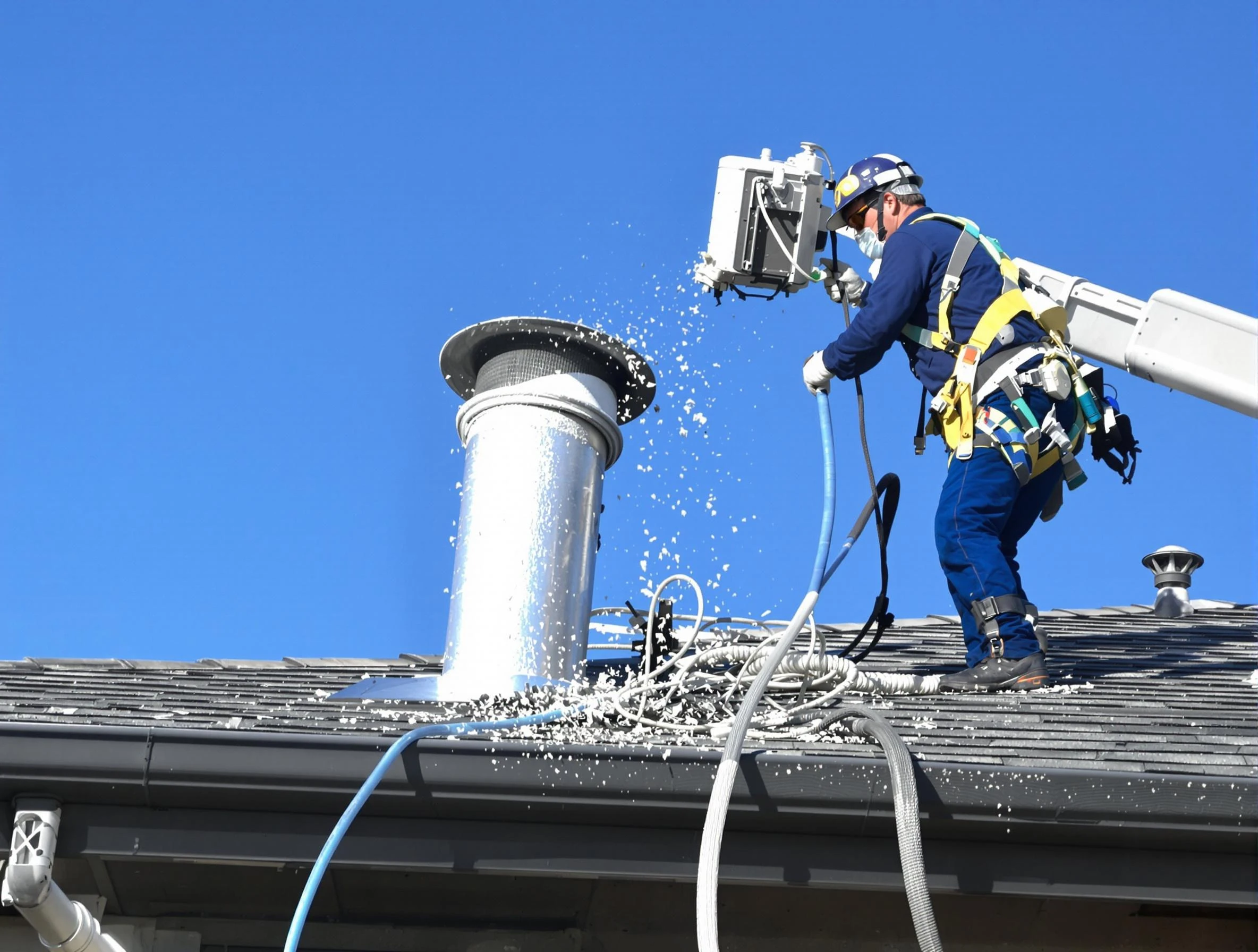 Hartsville Dryer Vent Cleaning certified technician safely cleaning a roof-mounted dryer vent in Hartsville