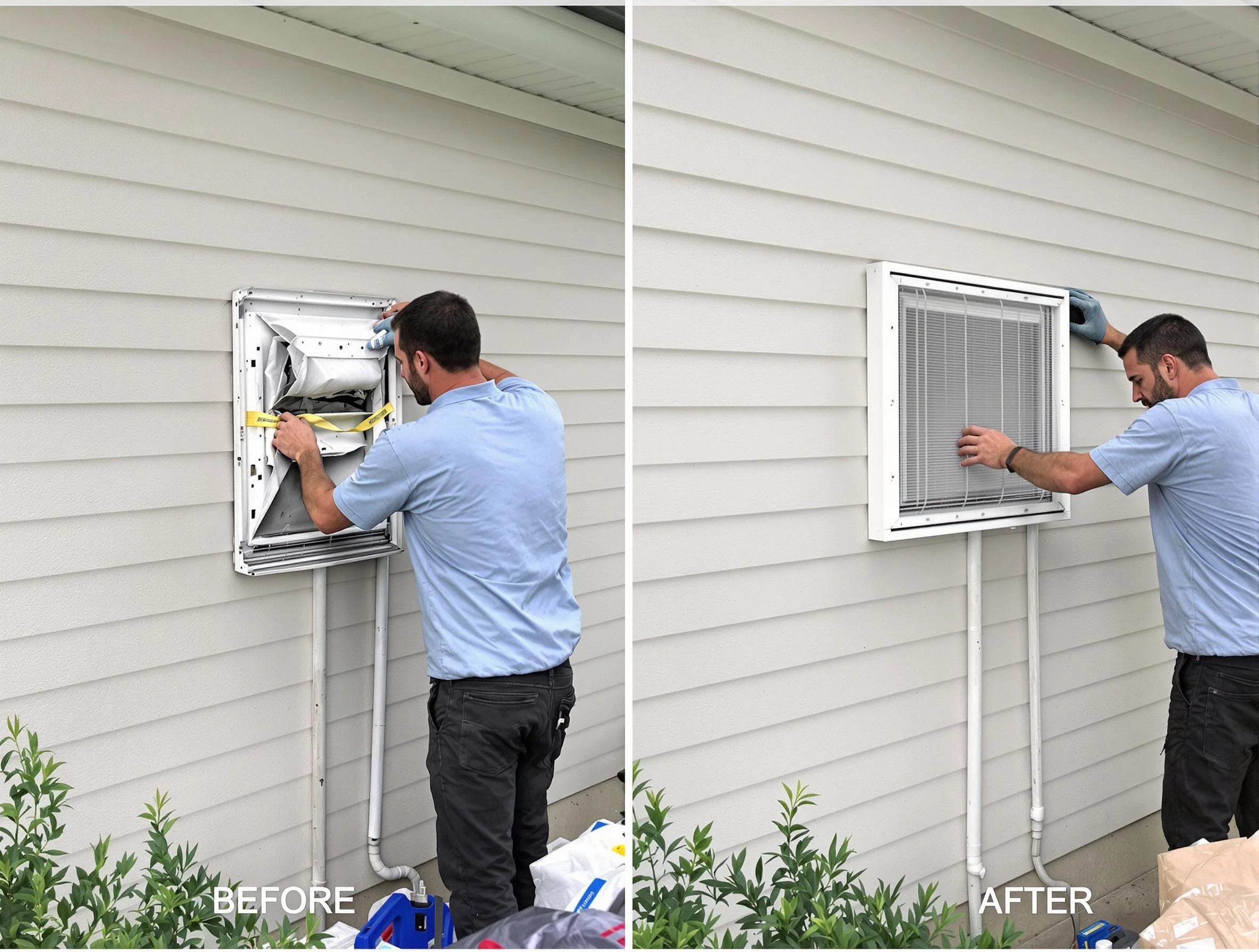 Hartsville Dryer Vent Cleaning technician installing high-quality dryer vent cover at a residential property in Hartsville